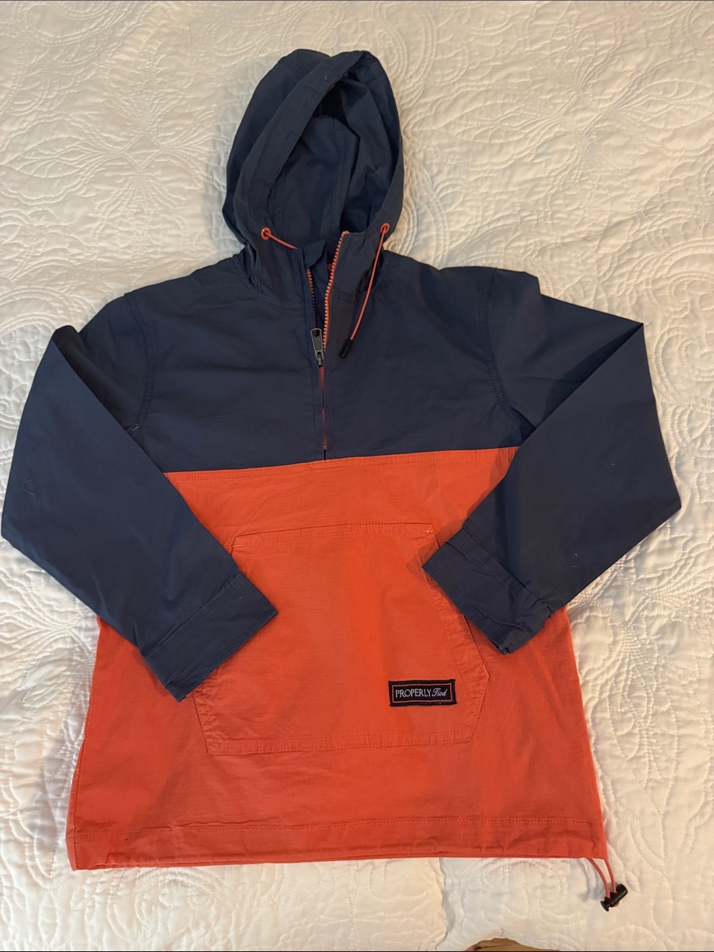 Boys Two-Tone Hooded Pullover Jacket - Navy & Orange